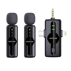 میکروفون یقه ای بی سیم دو کاربره گرین لاین مدل GM 80X رابط Type-C و Lightning و جک 3.5 میلی متری